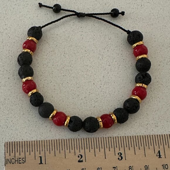 Unisex Adjustable Basalt Beaded Bracelet - Picture 6 of 6